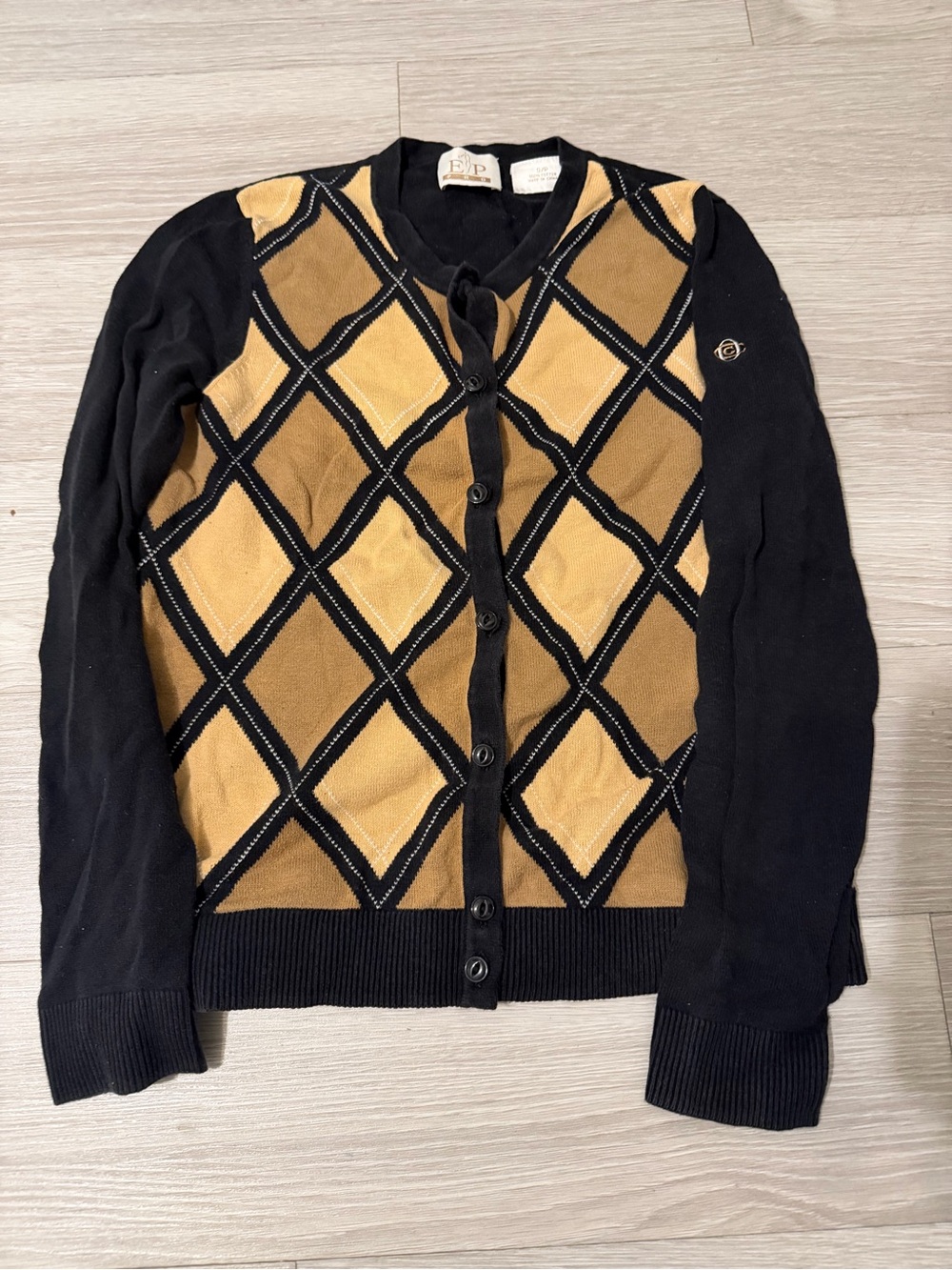 EP Pro Black and Tan Argyle Button-Front Cardigan